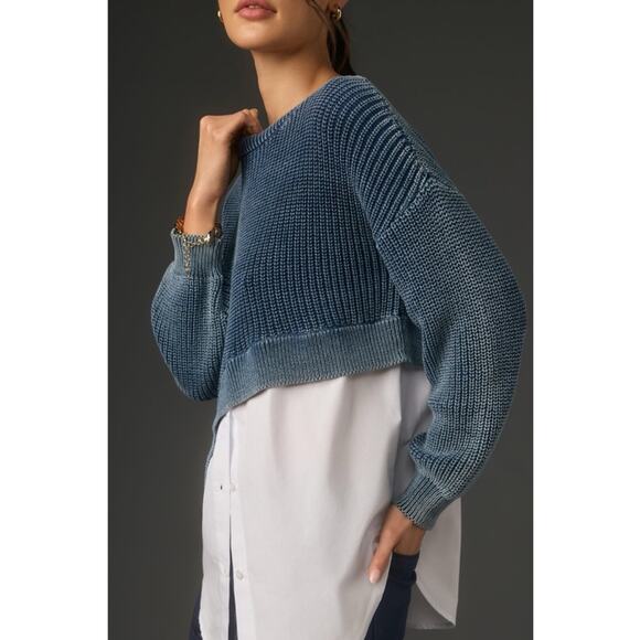 Anthropologie Pilcro Asymmetrical Twofer Blue Chunky Layered Sweater Top Large - Picture 4 of 16
